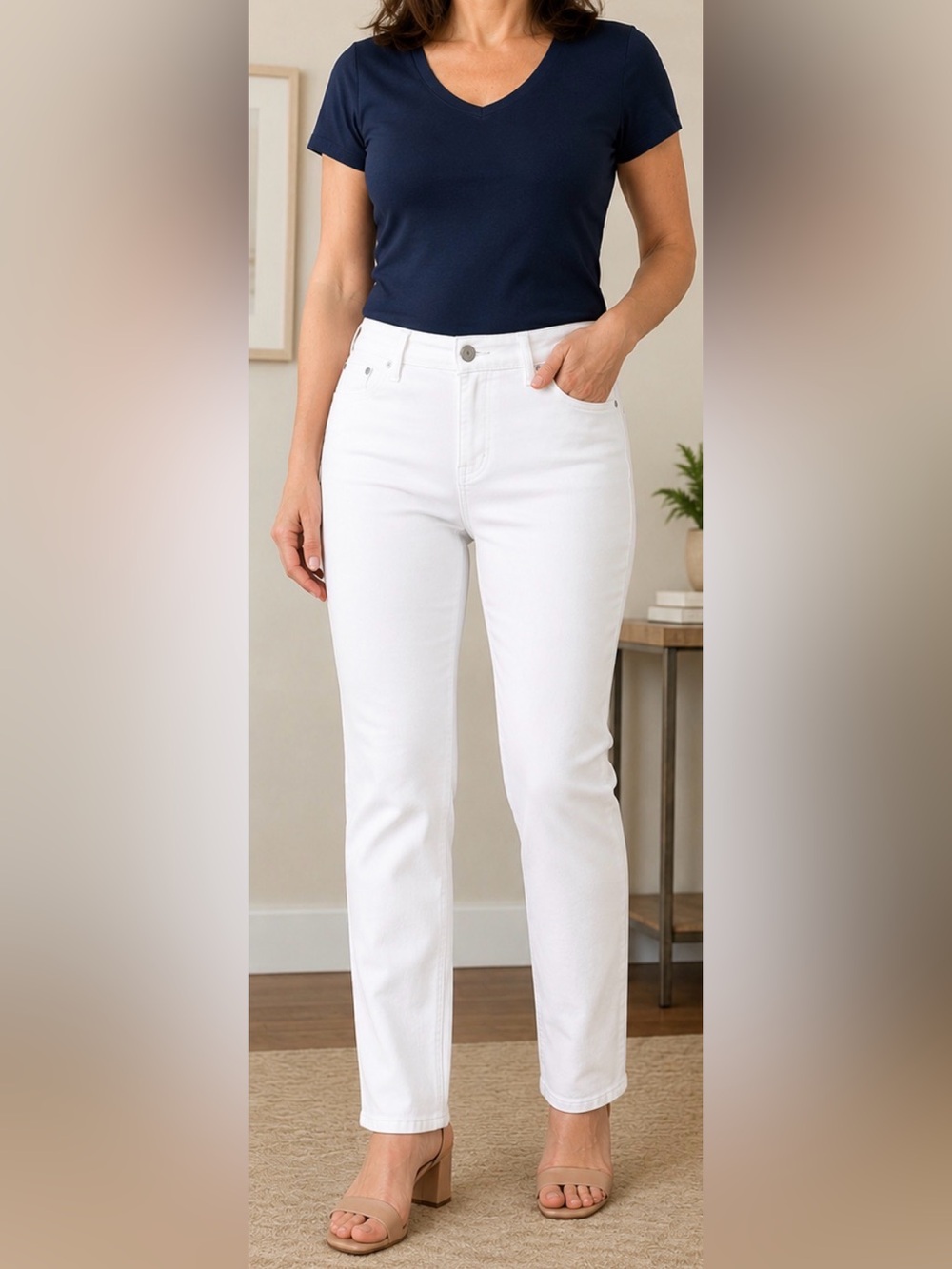 NYDJ Marilyn Lift Tuck White Denim Jeans Womens 12 Straight Leg